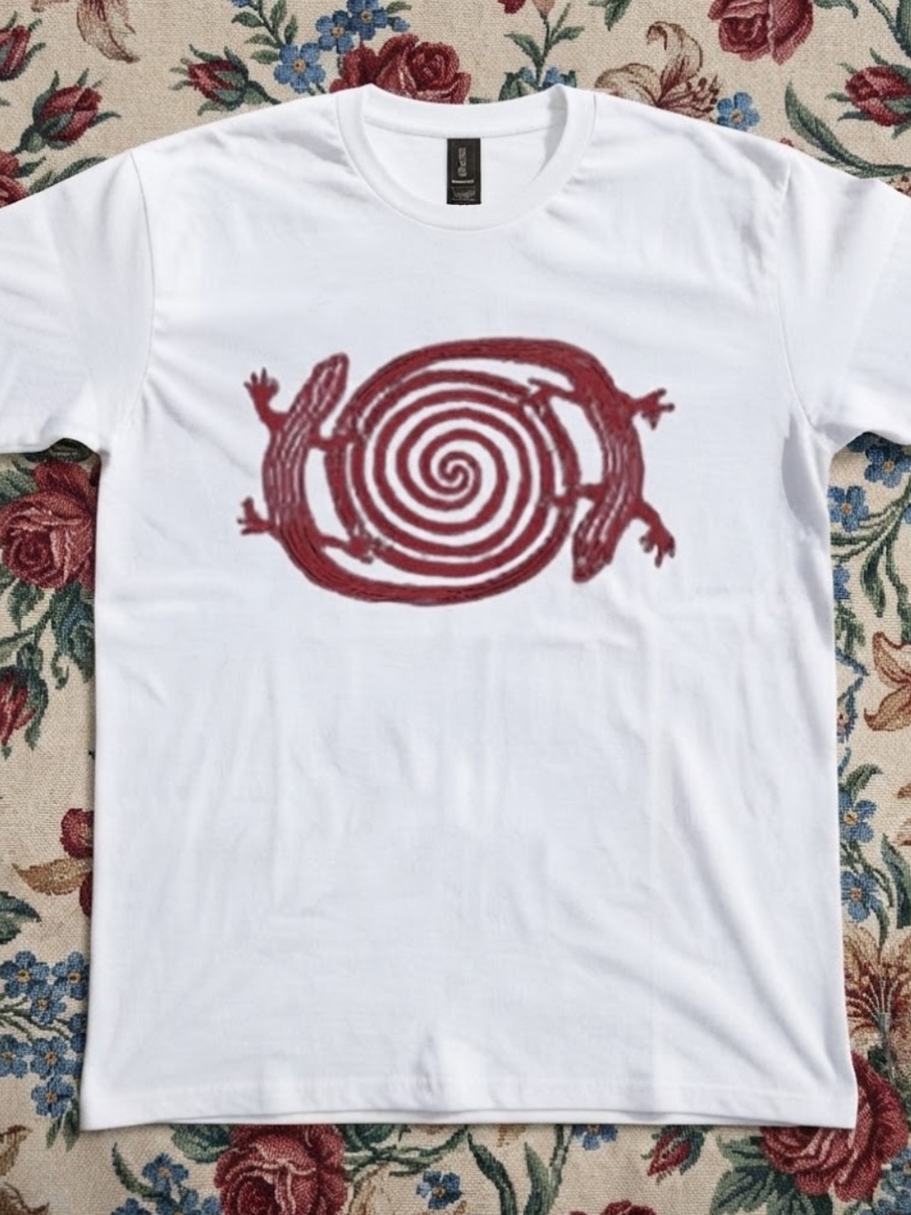 Gildan White Short Sleeve T-Shirt with Red Spiral Lizard Graphic